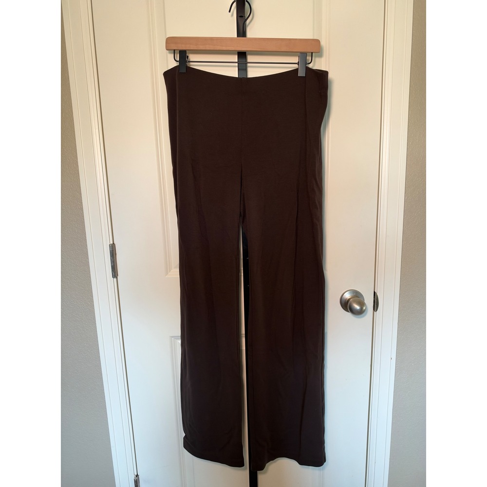 Eileen Fisher Espresso Brown Italian Viscose Stretch Wide Leg Pants M